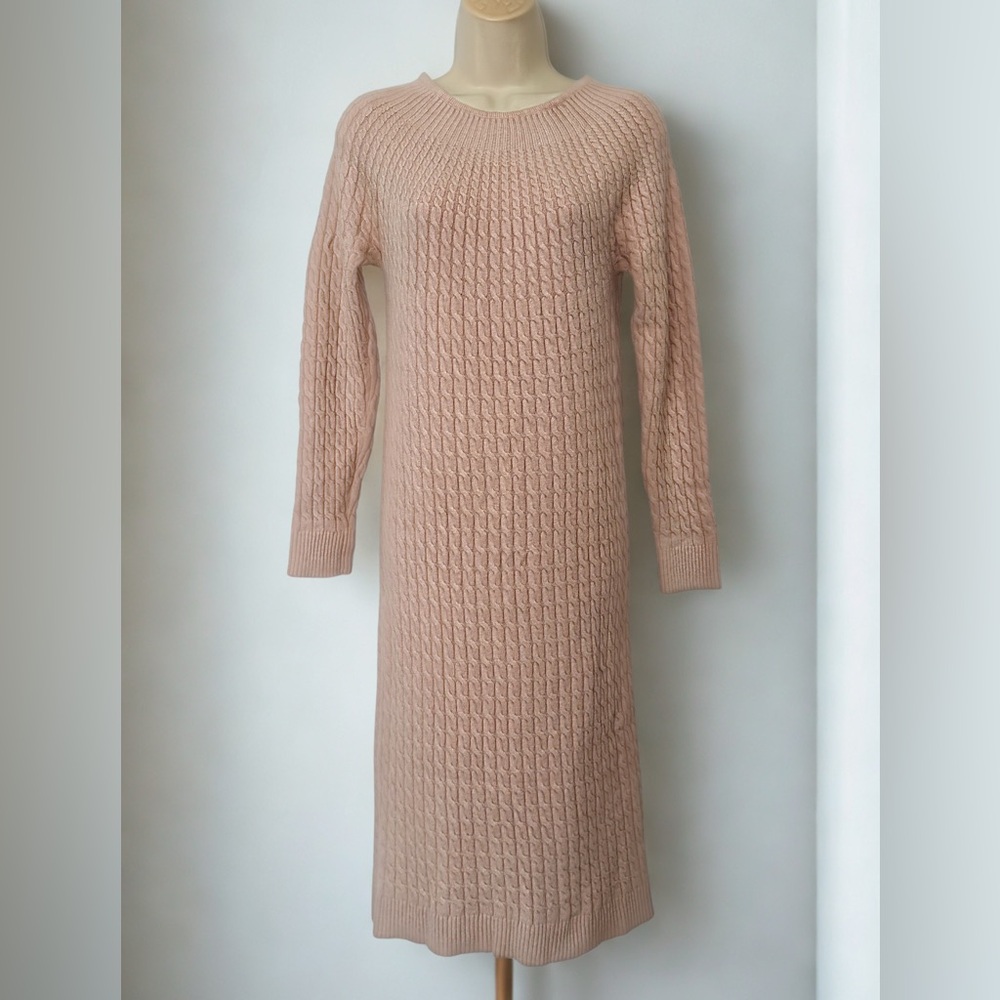 Chic Long Sleeve Knit Dress in Soft Pink